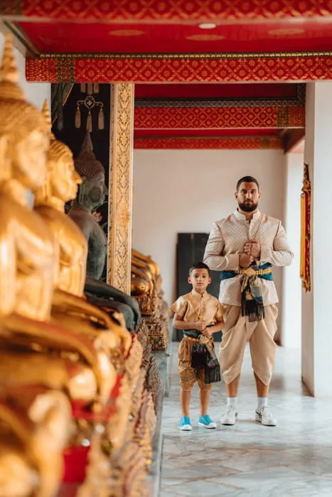 Traditional Thai costume worn on temple grounds