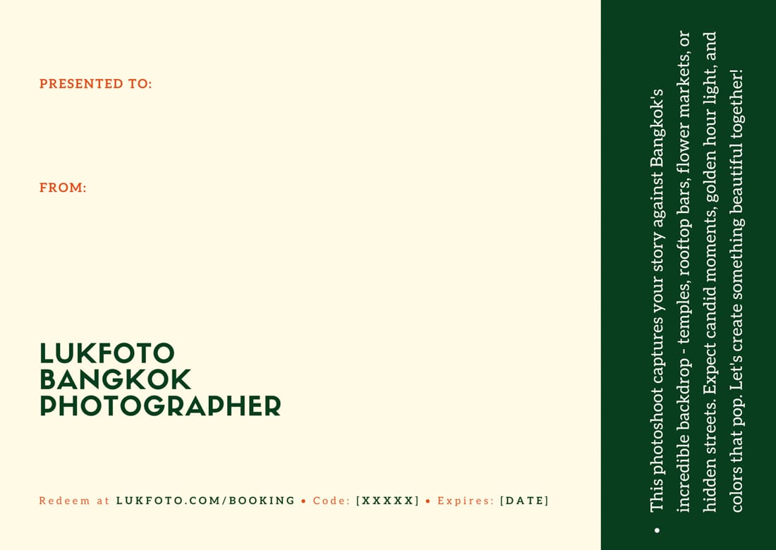 Bangkok photography gift card - portrait session