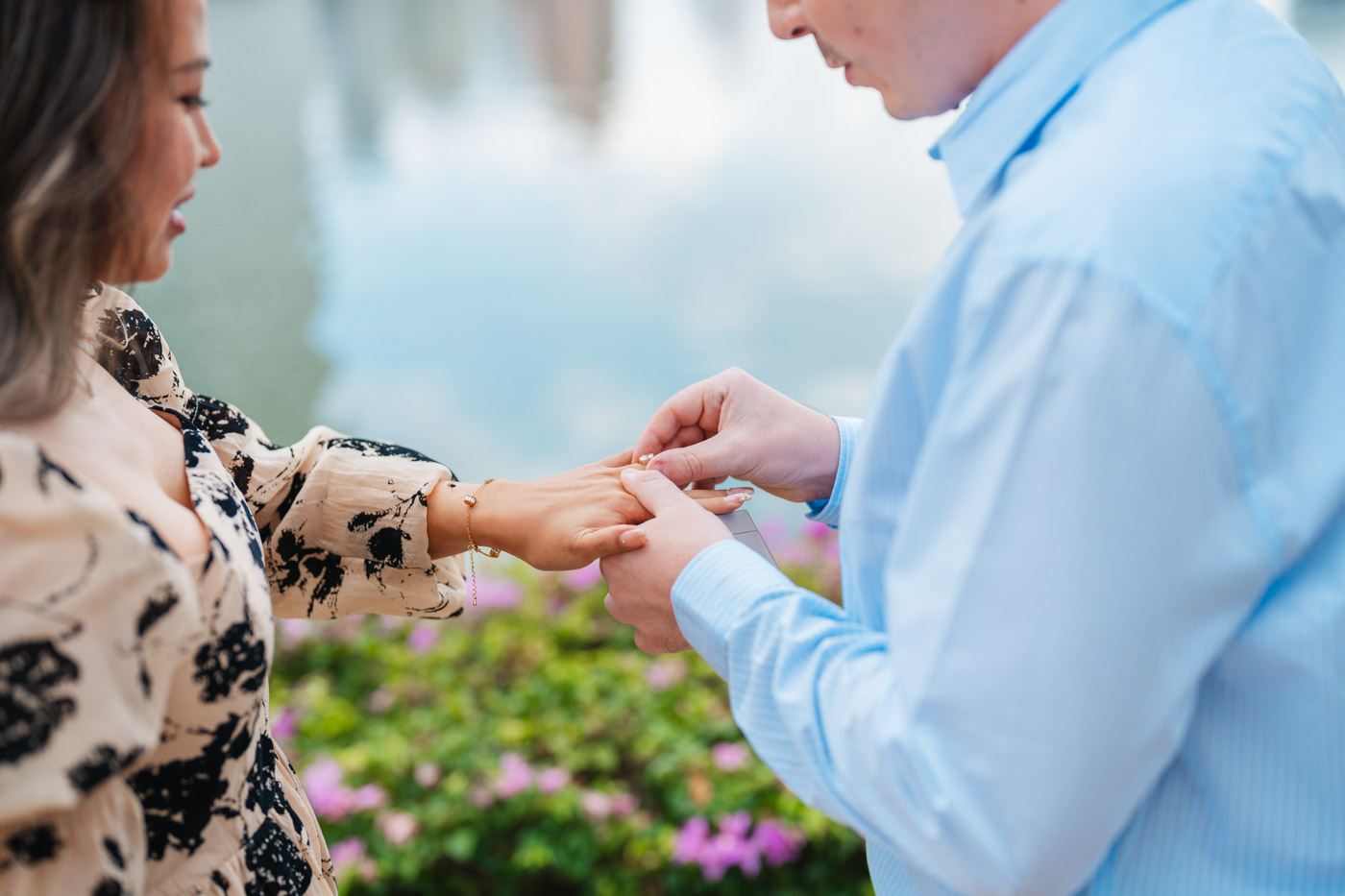 Engaged couple celebrating in Bangkok