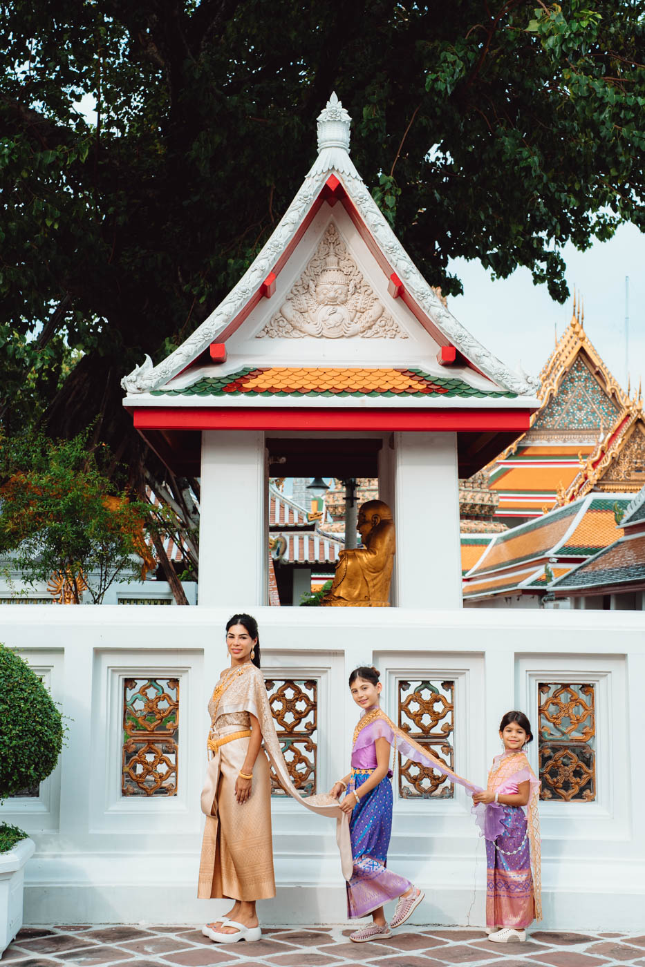 Thai traditional costume photoshoot Bangkok temple