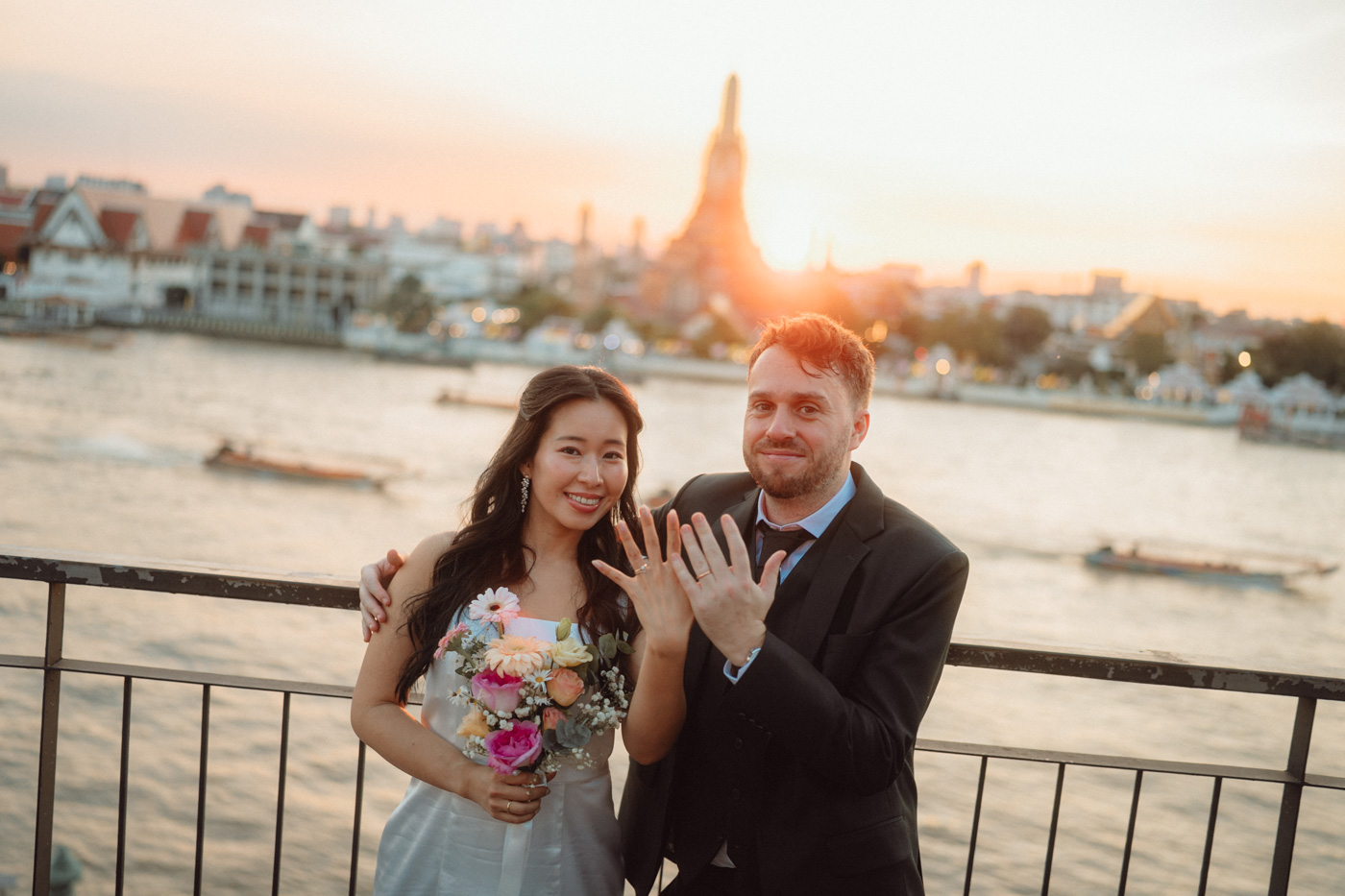 Couple at Wat Pho Bangkok pre-wedding session afternoon light